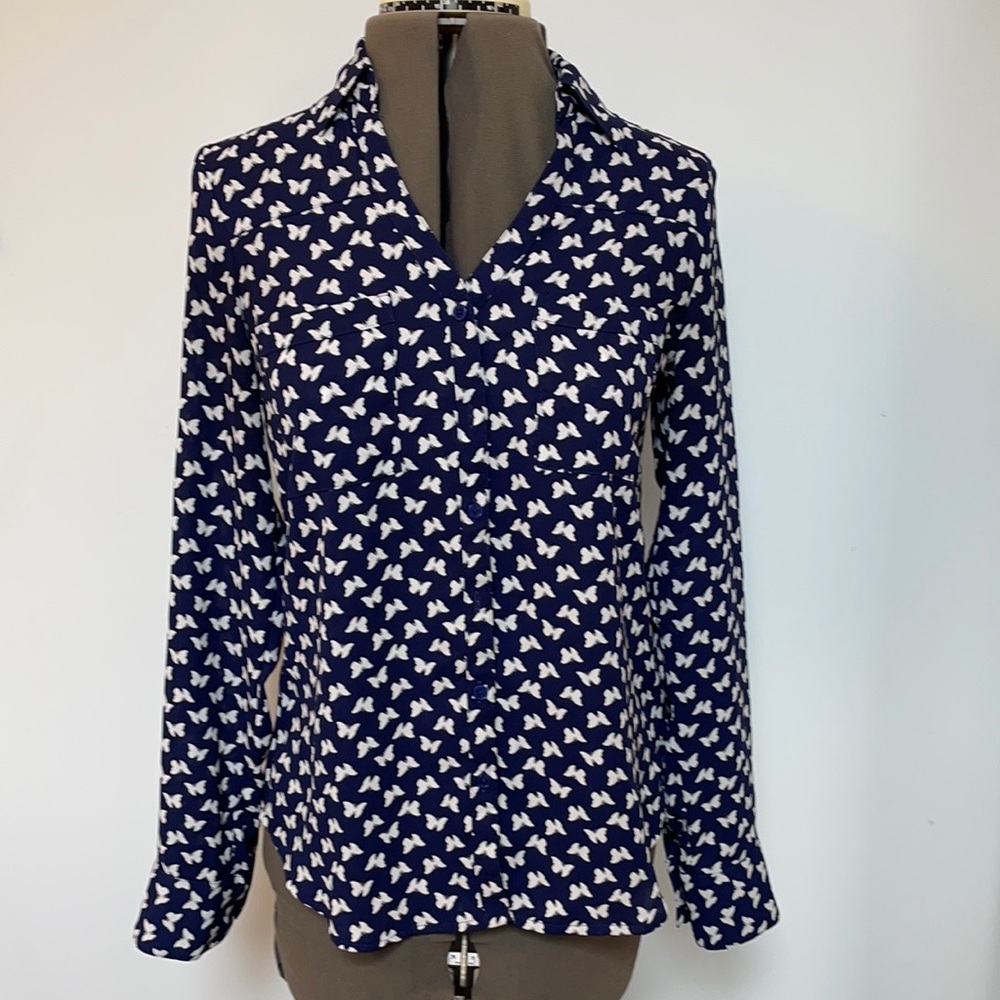 Express navy with butterflies button down shirt